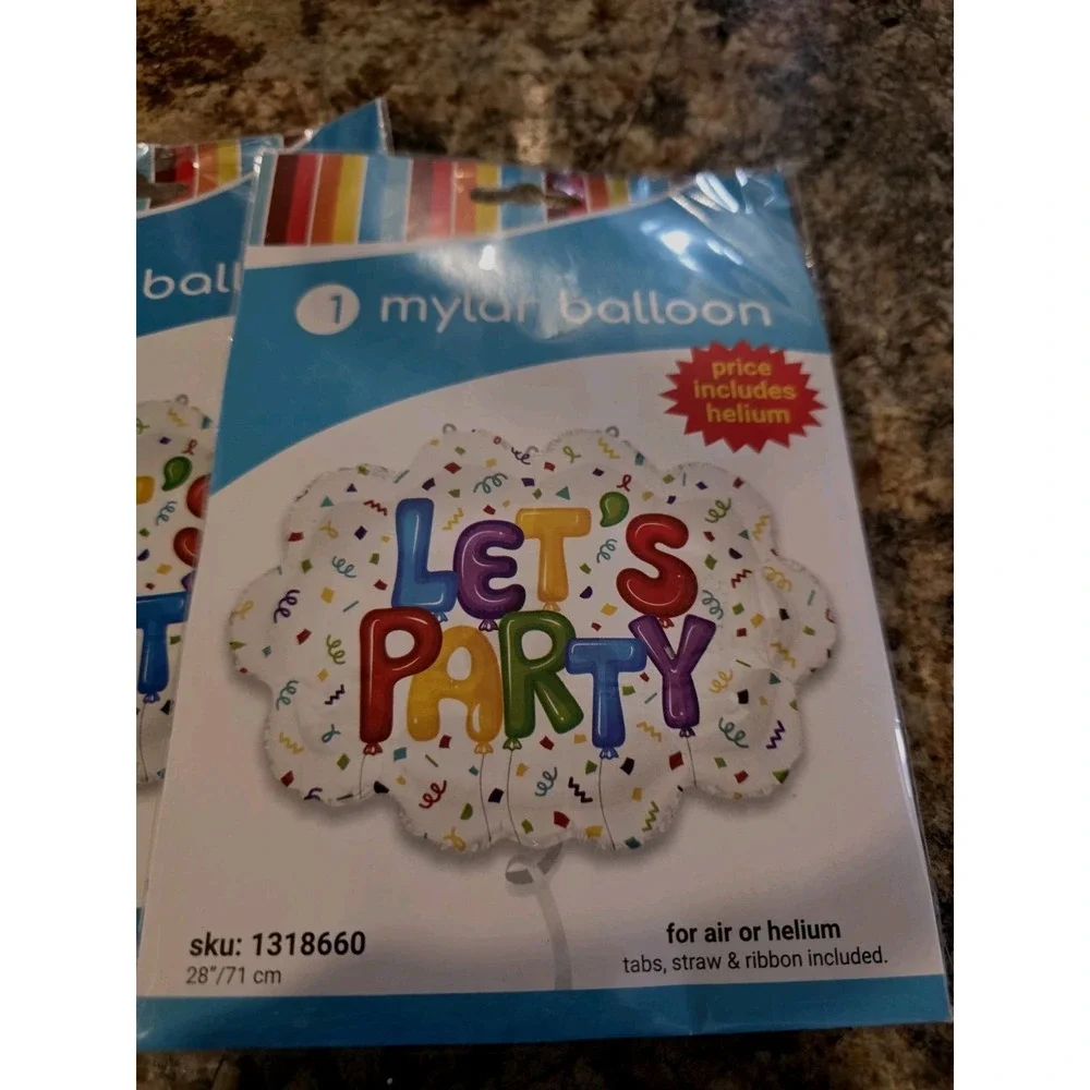 MYLAR balloon lets PARTY AIR NOT HELIUM. New. TABS STRAW AND RIBBON INCLUDED.